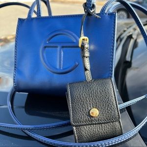 Authentic PRADA AIRPOD CASE black leather GOLD